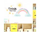 Rainbow Clouds Sun Stars - Think Positive Wall Decals - Watercolour